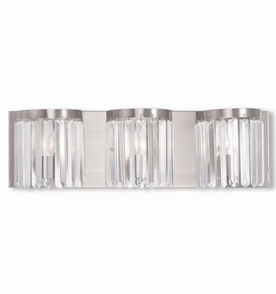 Livex Lighting-50533-91-Ashton - 3 Light ADA Bath Vanity in Ashton Style - 23.5 Inches wide by 7 Inches high   Brushed Nickel Finish with Clear Crystal