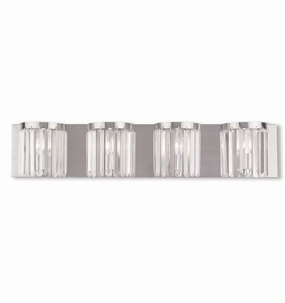 Livex Lighting-50534-91-Ashton - 4 Light ADA Bath Vanity in Ashton Style - 34.25 Inches wide by 7 Inches high   Brushed Nickel Finish with Clear Crystal