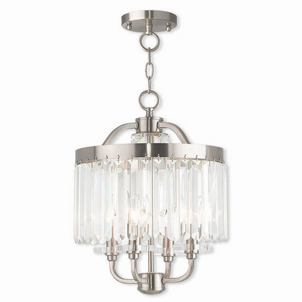 Livex Lighting-50543-91-Ashton - 4 Light Convertible Mini Chandelier in Ashton Style - 13 Inches wide by 18 Inches high Brushed Nickel  Hand Painted Palacial Bronze Finish with Clear Crystal