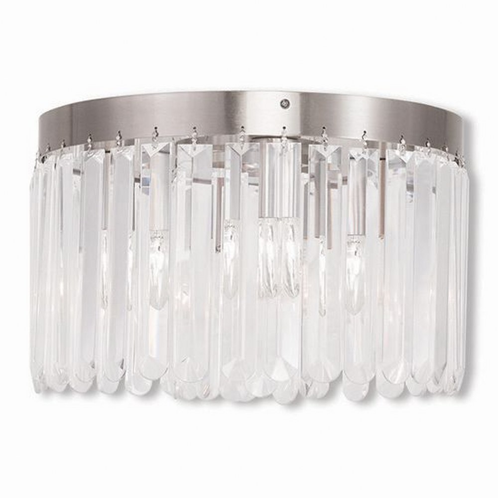 Livex Lighting-50553-91-Ashton - 4 Light Flush Mount in Ashton Style - 13.25 Inches wide by 8 Inches high Brushed Nickel  Brushed Nickel Finish with Clear Crystal