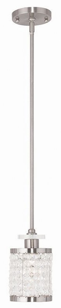 Livex Lighting-50560-91-Grammercy - 1 Light Mini Pendant in Grammercy Style - 5 Inches wide by 10.75 Inches high Brushed Nickel  Brushed Nickel Finish with Clear Crystal