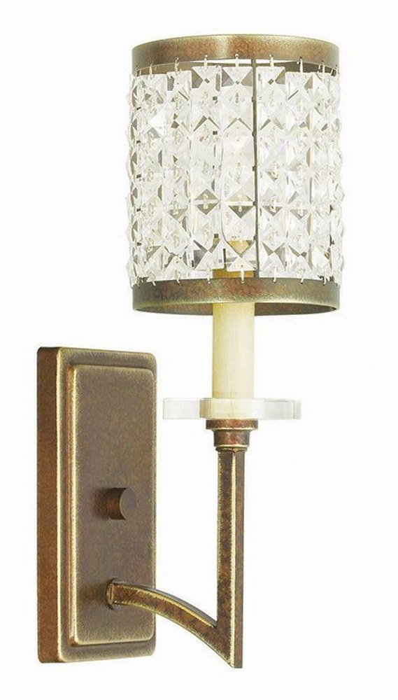 Livex Lighting-50561-64-Grammercy - 1 Light Wall Sconce in Grammercy Style - 5 Inches wide by 15 Inches high Hand Painted Palacial Bronze  Brushed Nickel Finish with Clear Crystal