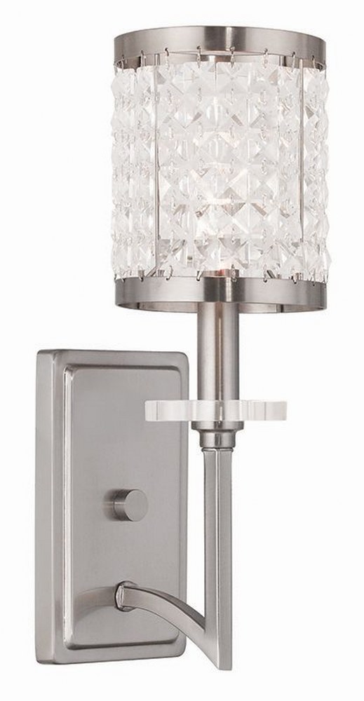 Livex Lighting-50561-91-Grammercy - 1 Light Wall Sconce in Grammercy Style - 5 Inches wide by 15 Inches high Brushed Nickel  Brushed Nickel Finish with Clear Crystal