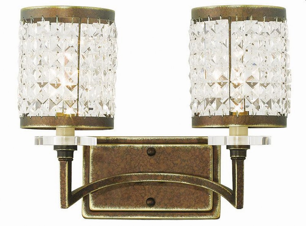 Livex Lighting-50562-64-Grammercy - 2 Light Bath Vanity in Grammercy Style - 14.25 Inches wide by 11.25 Inches high Hand Painted Palacial Bronze  Brushed Nickel Finish with Clear Crystal