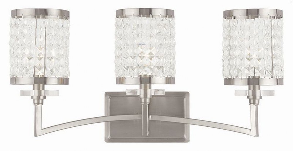 Livex Lighting-50563-91-Grammercy - 3 Light Bath Vanity in Grammercy Style - 23.25 Inches wide by 11.25 Inches high Brushed Nickel  Brushed Nickel Finish with Clear Crystal