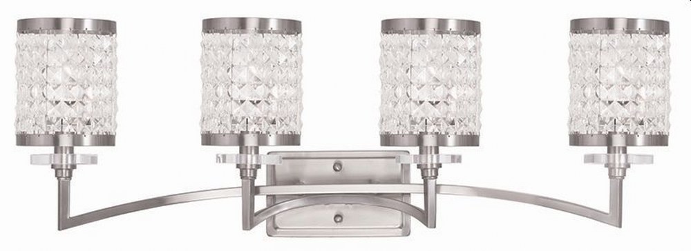 Livex Lighting-50564-91-Grammercy - 4 Light Bath Vanity in Grammercy Style - 33 Inches wide by 10.75 Inches high Brushed Nickel  Brushed Nickel Finish with Clear Crystal