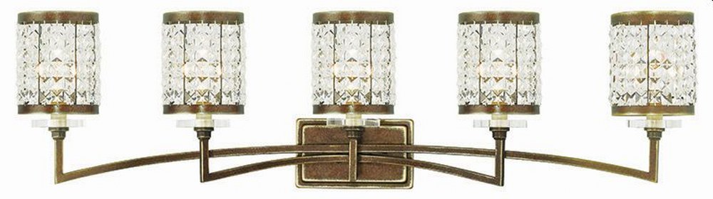 Livex Lighting-50565-64-Grammercy - 5 Light Bath Vanity in Grammercy Style - 42.25 Inches wide by 10.75 Inches high Hand Painted Palacial Bronze  Brushed Nickel Finish with Clear Crystal