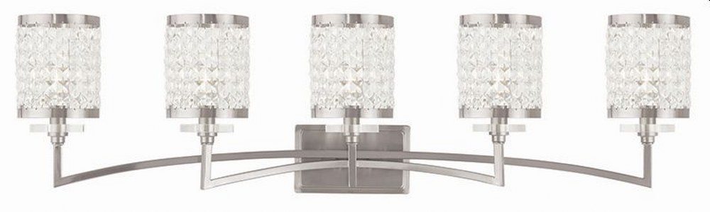 Livex Lighting-50565-91-Grammercy - 5 Light Bath Vanity in Grammercy Style - 42.25 Inches wide by 10.75 Inches high Brushed Nickel  Brushed Nickel Finish with Clear Crystal