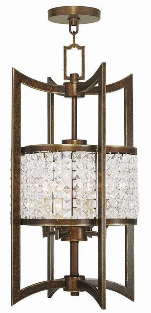 Livex Lighting-50566-64-Grammercy - 4 Light Hanging Lantern in Grammercy Style - 12 Inches wide by 24 Inches high Hand Painted Palacial Bronze  Brushed Nickel Finish with Clear Crystal