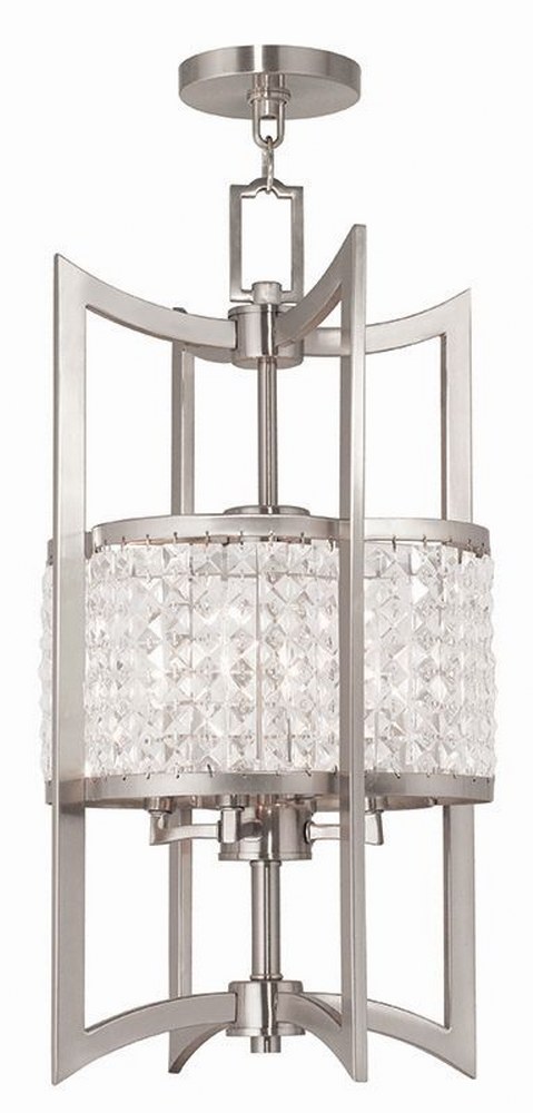 Livex Lighting-50566-91-Grammercy - 4 Light Hanging Lantern in Grammercy Style - 12 Inches wide by 24 Inches high Brushed Nickel  Brushed Nickel Finish with Clear Crystal