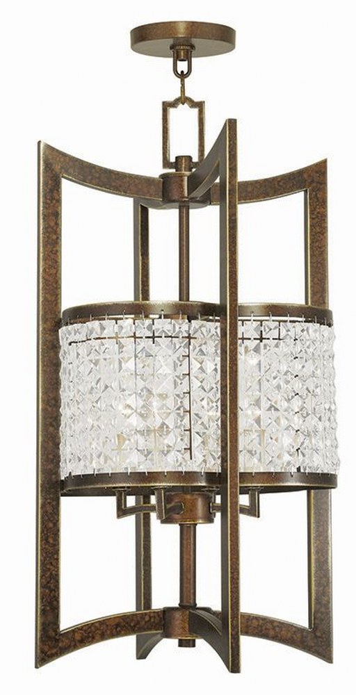 Livex Lighting-50567-64-Grammercy - 4 Light Hanging Lantern in Grammercy Style - 14 Inches wide by 26 Inches high Hand Painted Palacial Bronze  Brushed Nickel Finish with Clear Crystal