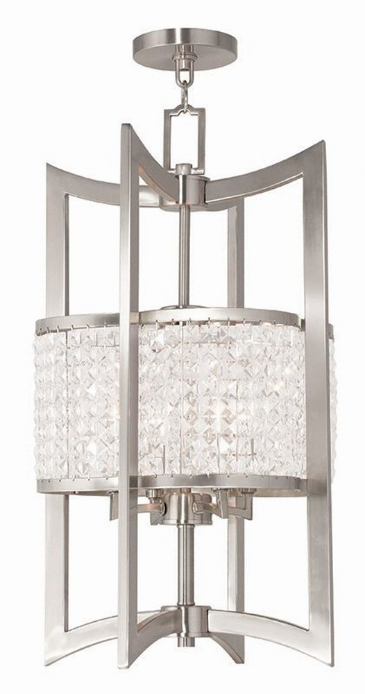 Livex Lighting-50567-91-Grammercy - 4 Light Hanging Lantern in Grammercy Style - 14 Inches wide by 26 Inches high Brushed Nickel  Brushed Nickel Finish with Clear Crystal