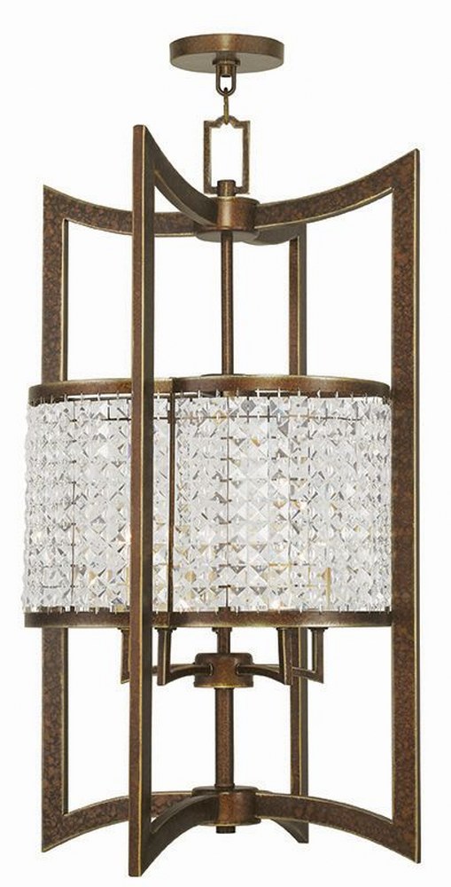 Livex Lighting-50569-64-Grammercy - 5 Light Hanging Lantern in Grammercy Style - 17 Inches wide by 30.5 Inches high Hand Painted Palacial Bronze  Brushed Nickel Finish with Clear Crystal