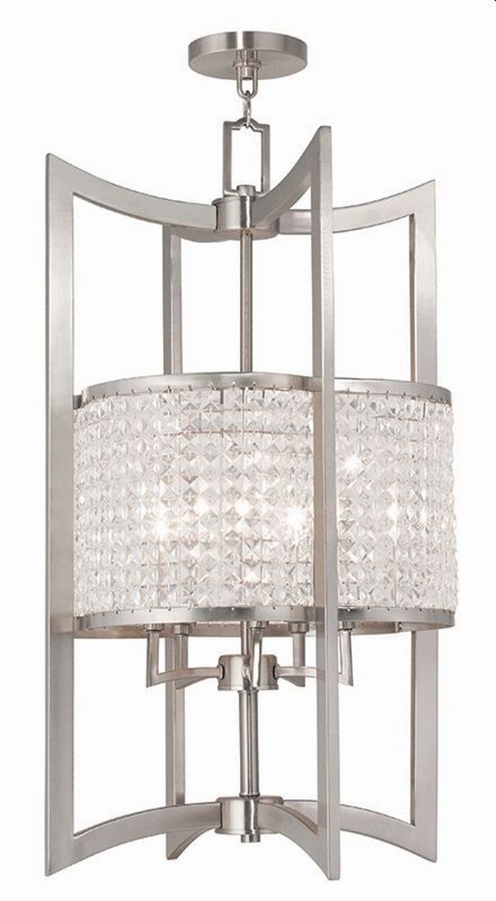 Livex Lighting-50569-91-Grammercy - 5 Light Hanging Lantern in Grammercy Style - 17 Inches wide by 30.5 Inches high Brushed Nickel  Brushed Nickel Finish with Clear Crystal