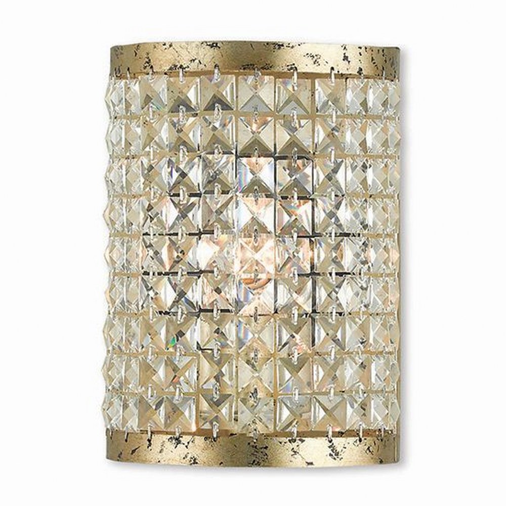 Livex Lighting-50571-28-Grammercy - 1 Light ADA Wall Sconce in Grammercy Style - 6 Inches wide by 8.5 Inches high Winter Gold  Brushed Nickel Finish with Clear Crystal