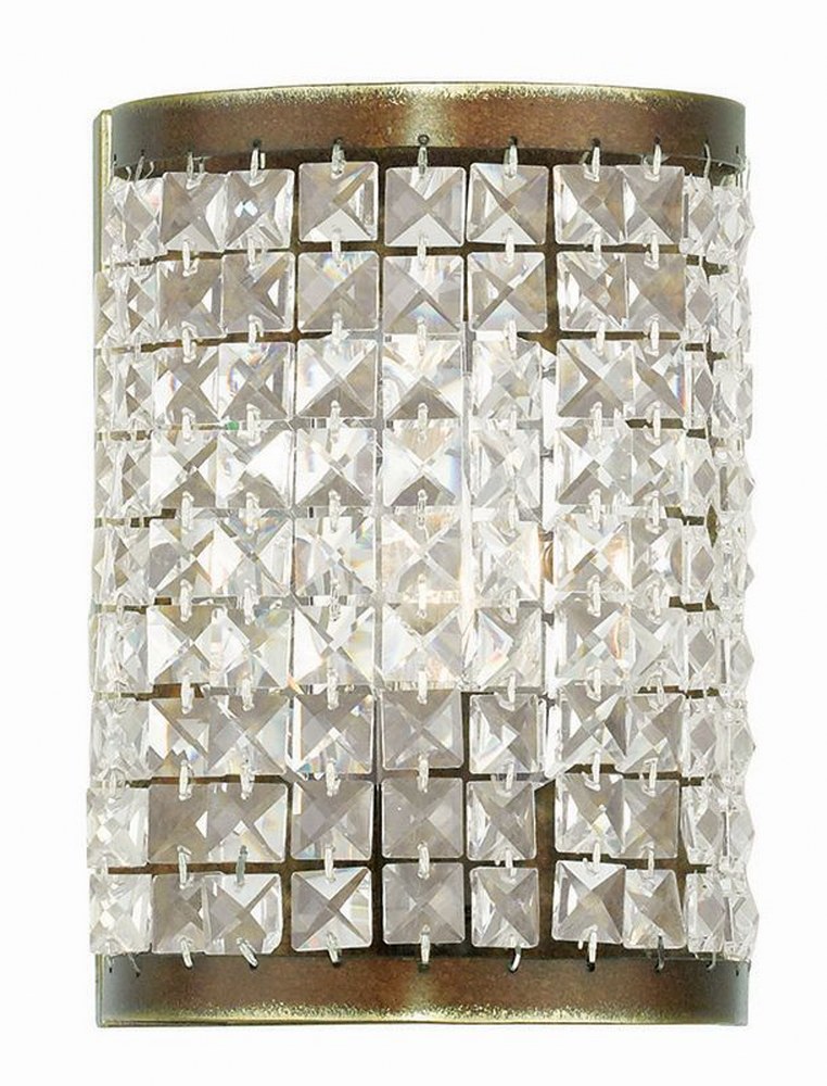 Livex Lighting-50571-64-Grammercy - 1 Light ADA Wall Sconce in Grammercy Style - 6 Inches wide by 8.5 Inches high Hand Painted Palacial Bronze  Brushed Nickel Finish with Clear Crystal