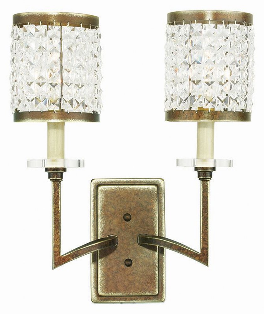 Livex Lighting-50572-64-Grammercy - 2 Light Wall Sconce in Grammercy Style - 14 Inches wide by 17 Inches high Hand Painted Palacial Bronze  Brushed Nickel Finish with Clear Crystal