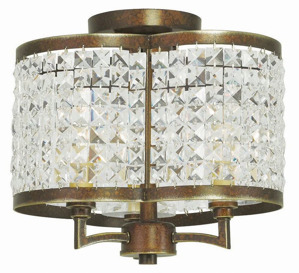 Livex Lighting-50573-64-Grammercy - 3 Light Semi-Flush Mount in Grammercy Style - 12 Inches wide by 11 Inches high Hand Painted Palacial Bronze  Brushed Nickel Finish with Clear Crystal