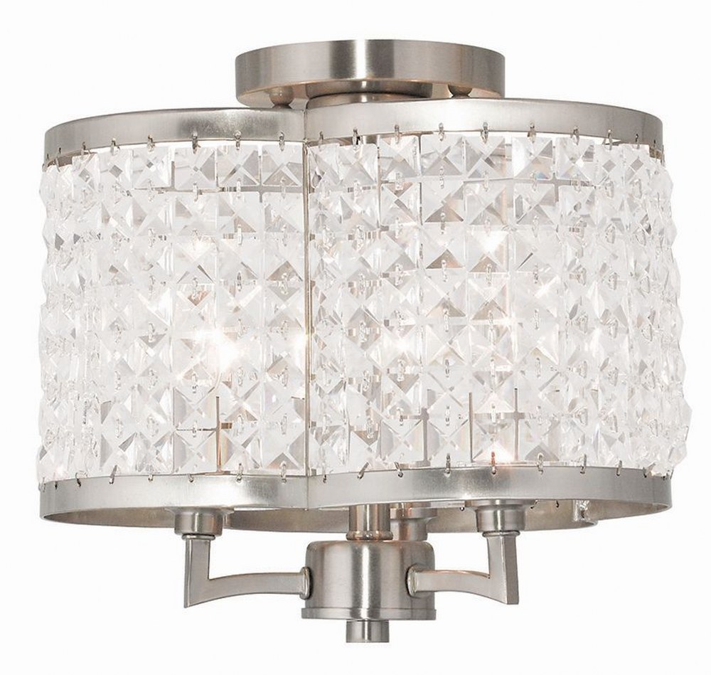 Livex Lighting-50573-91-Grammercy - 3 Light Semi-Flush Mount in Grammercy Style - 12 Inches wide by 11 Inches high Brushed Nickel  Brushed Nickel Finish with Clear Crystal