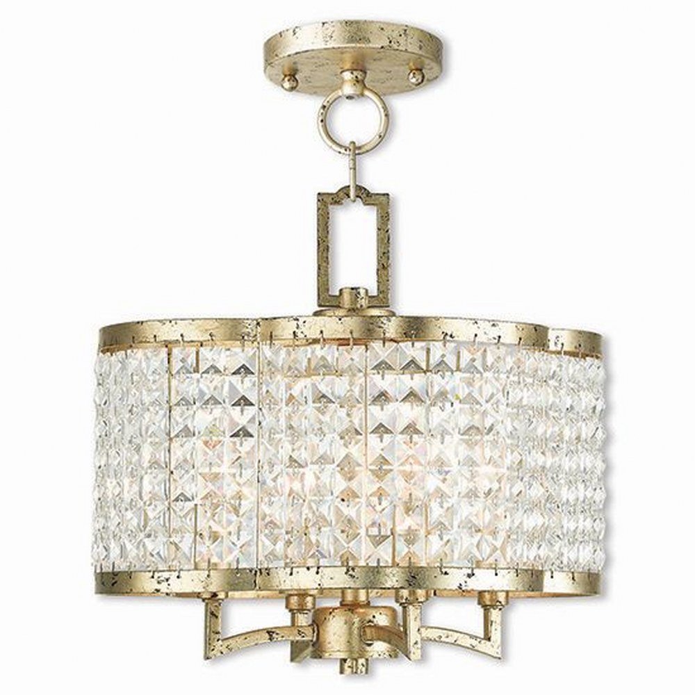 Livex Lighting-50574-28-Grammercy - 4 Light Convertible Mini Chandelier in Grammercy Style - 14 Inches wide by 13.5 Inches high Winter Gold  Brushed Nickel Finish with Clear Crystal