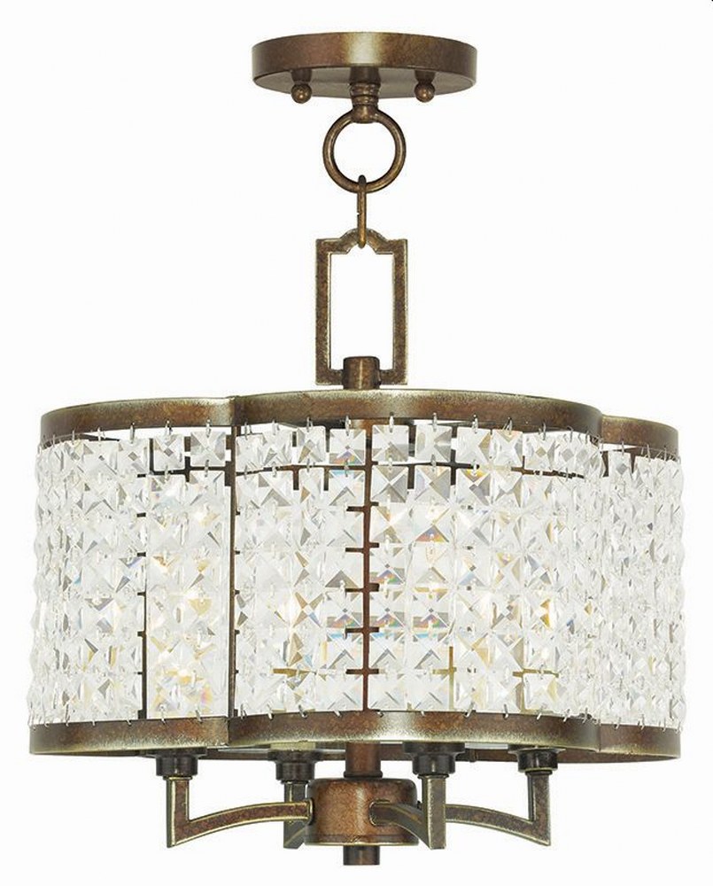 Livex Lighting-50574-64-Grammercy - 4 Light Convertible Mini Chandelier in Grammercy Style - 14 Inches wide by 13.5 Inches high Hand Painted Palacial Bronze  Brushed Nickel Finish with Clear Crystal