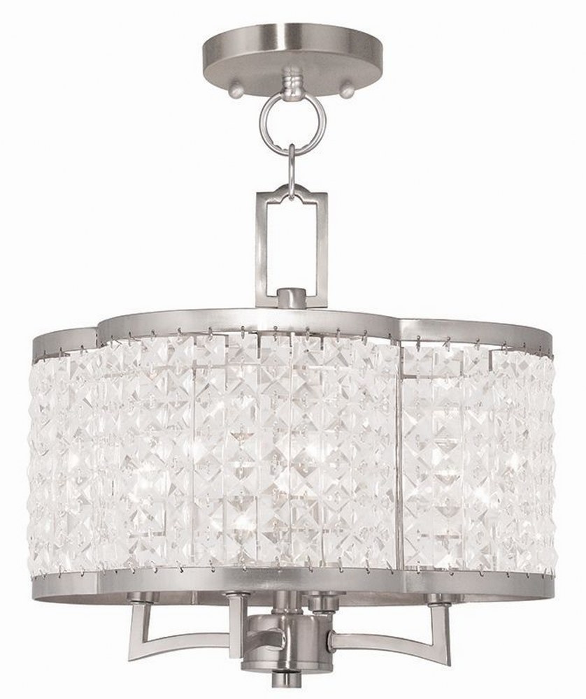 Livex Lighting-50574-91-Grammercy - 4 Light Convertible Mini Chandelier in Grammercy Style - 14 Inches wide by 13.5 Inches high Brushed Nickel  Brushed Nickel Finish with Clear Crystal