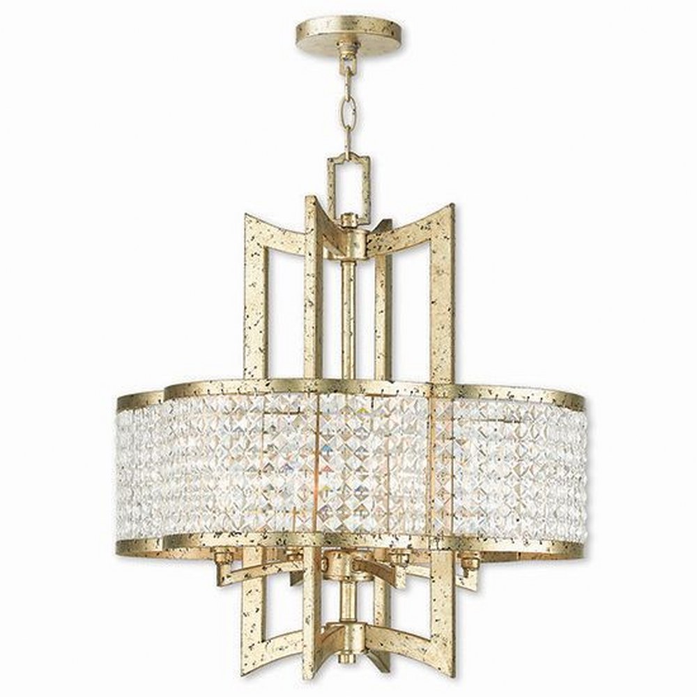 Livex Lighting-50575-28-Grammercy - 4 Light Chandelier in Grammercy Style - 22 Inches wide by 24 Inches high Winter Gold  Brushed Nickel Finish with Clear Crystal