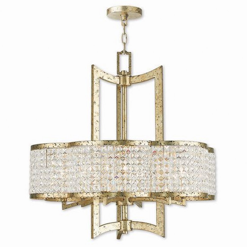 Livex Lighting-50576-28-Grammercy - 6 Light Chandelier in Grammercy Style - 26 Inches wide by 26 Inches high Winter Gold  Brushed Nickel Finish with Clear Crystal