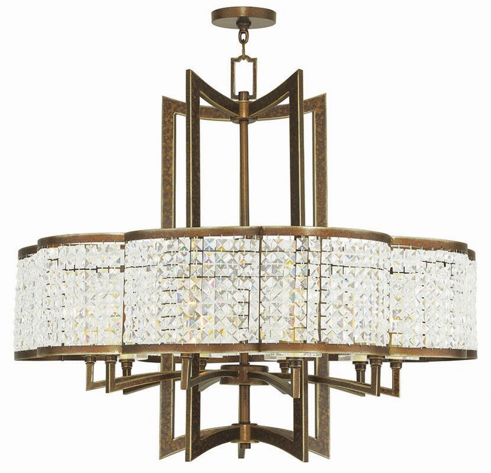 Livex Lighting-50579-64-Grammercy - 10 Light Chandelier in Grammercy Style - 34 Inches wide by 30 Inches high Hand Painted Palacial Bronze  Brushed Nickel Finish with Clear Crystal