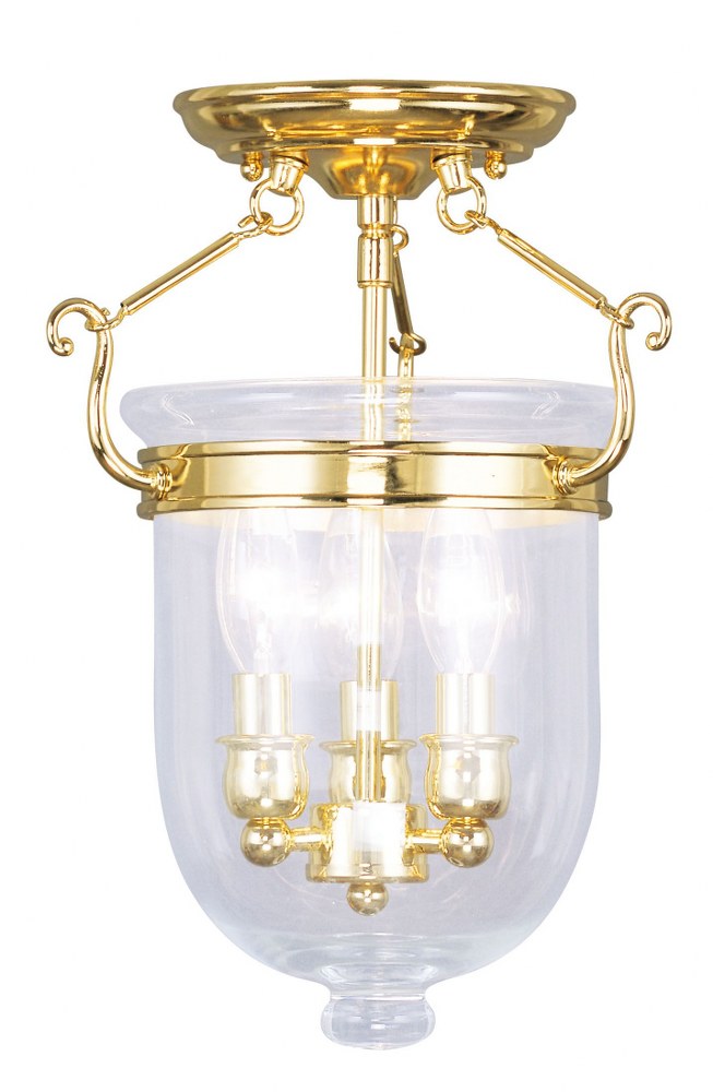 Livex Lighting-5061-02-Jefferson - Height Flush Mount in Jefferson Style - 10 Inches wide by 14 Inches high Polished Brass  Black Finish with Clear Glass