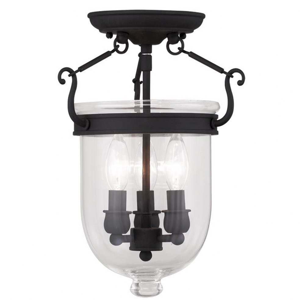 Livex Lighting-5061-04-Jefferson - Height Flush Mount in Jefferson Style - 10 Inches wide by 14 Inches high Black  Black Finish with Clear Glass