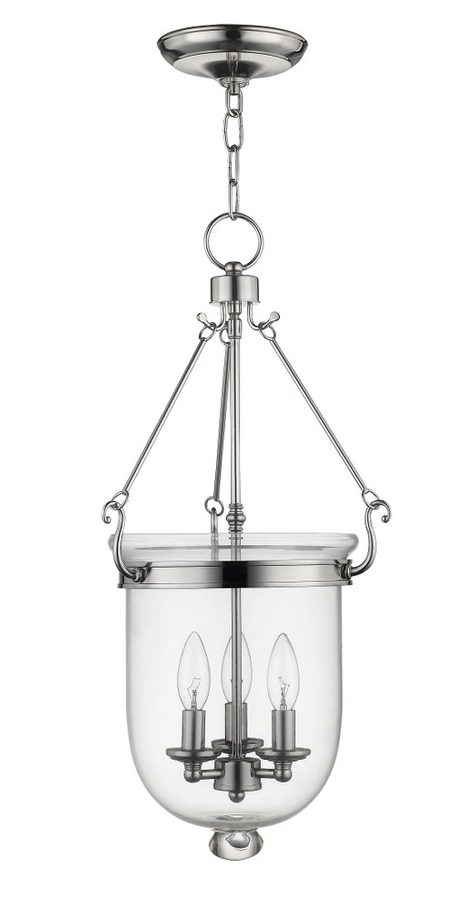 Livex Lighting-5064-35-Jefferson - Height Chain Lantern in Jefferson Style - 12 Inches wide by 25 Inches high Polished Nickel  Brushed Nickel Finish with Clear Glass