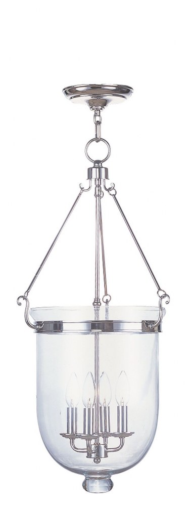 Livex Lighting-5065-35-Jefferson - 4 Light Chain Lantern in Jefferson Style - 14 Inches wide by 30 Inches high Polished Nickel  Brushed Nickel Finish with Clear Glass