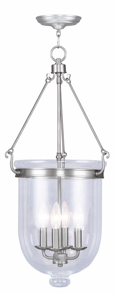 Livex Lighting-5065-91-Jefferson - 4 Light Chain Lantern in Jefferson Style - 14 Inches wide by 30 Inches high Brushed Nickel  Brushed Nickel Finish with Clear Glass