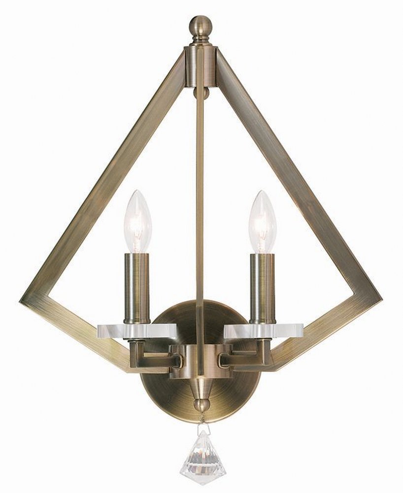 Livex Lighting-50662-01-Diamond - 2 Light Wall Sconce in Diamond Style - 13 Inches wide by 16.5 Inches high Antique Brass  Brushed Nickel Finish