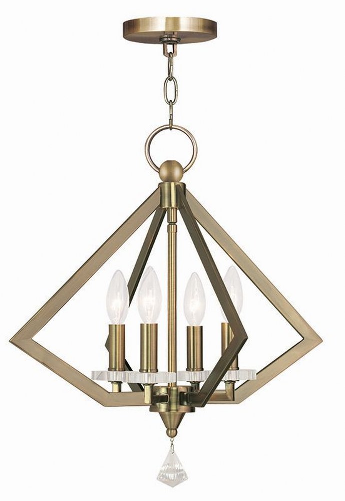 Livex Lighting-50664-01-Diamond - 4 Light Chandelier in Diamond Style - 18 Inches wide by 18.5 Inches high Antique Brass  Brushed Nickel Finish