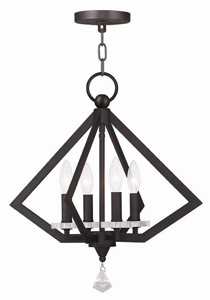 Livex Lighting-50664-07-Diamond - 4 Light Chandelier in Diamond Style - 18 Inches wide by 18.5 Inches high Bronze  Brushed Nickel Finish