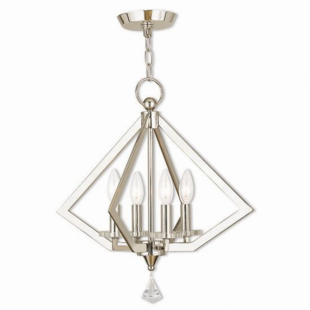 Livex Lighting-50664-35-Diamond - 4 Light Chandelier in Diamond Style - 18 Inches wide by 18.5 Inches high Polished Nickel  Brushed Nickel Finish