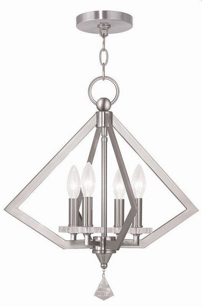 Livex Lighting-50664-91-Diamond - 4 Light Chandelier in Diamond Style - 18 Inches wide by 18.5 Inches high Brushed Nickel  Brushed Nickel Finish