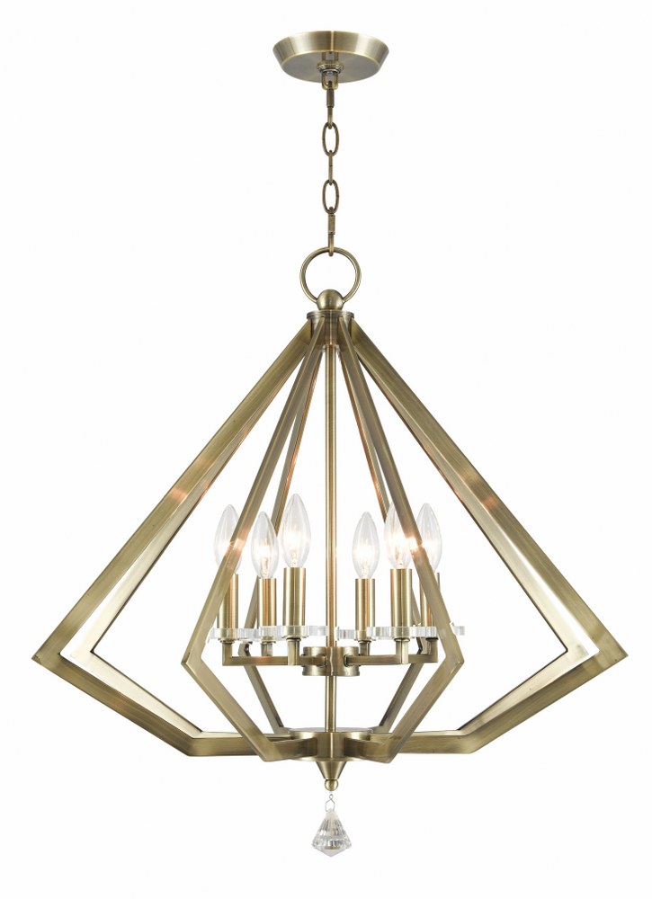 Livex Lighting-50666-01-Diamond - 6 Light Chandelier in Diamond Style - 25 Inches wide by 26 Inches high Antique Brass  Brushed Nickel Finish