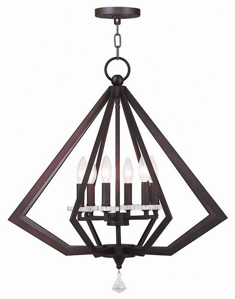 Livex Lighting-50666-07-Diamond - 6 Light Chandelier in Diamond Style - 25 Inches wide by 26 Inches high Bronze  Brushed Nickel Finish