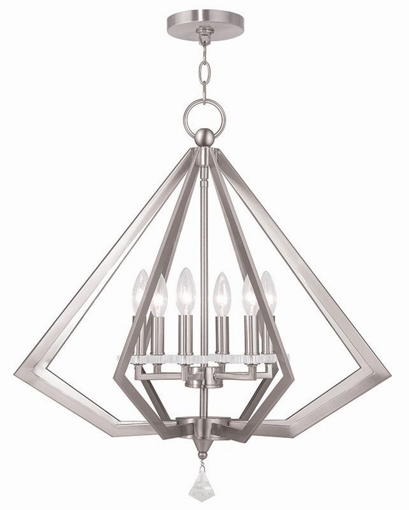 Livex Lighting-50666-91-Diamond - 6 Light Chandelier in Diamond Style - 25 Inches wide by 26 Inches high Brushed Nickel  Brushed Nickel Finish