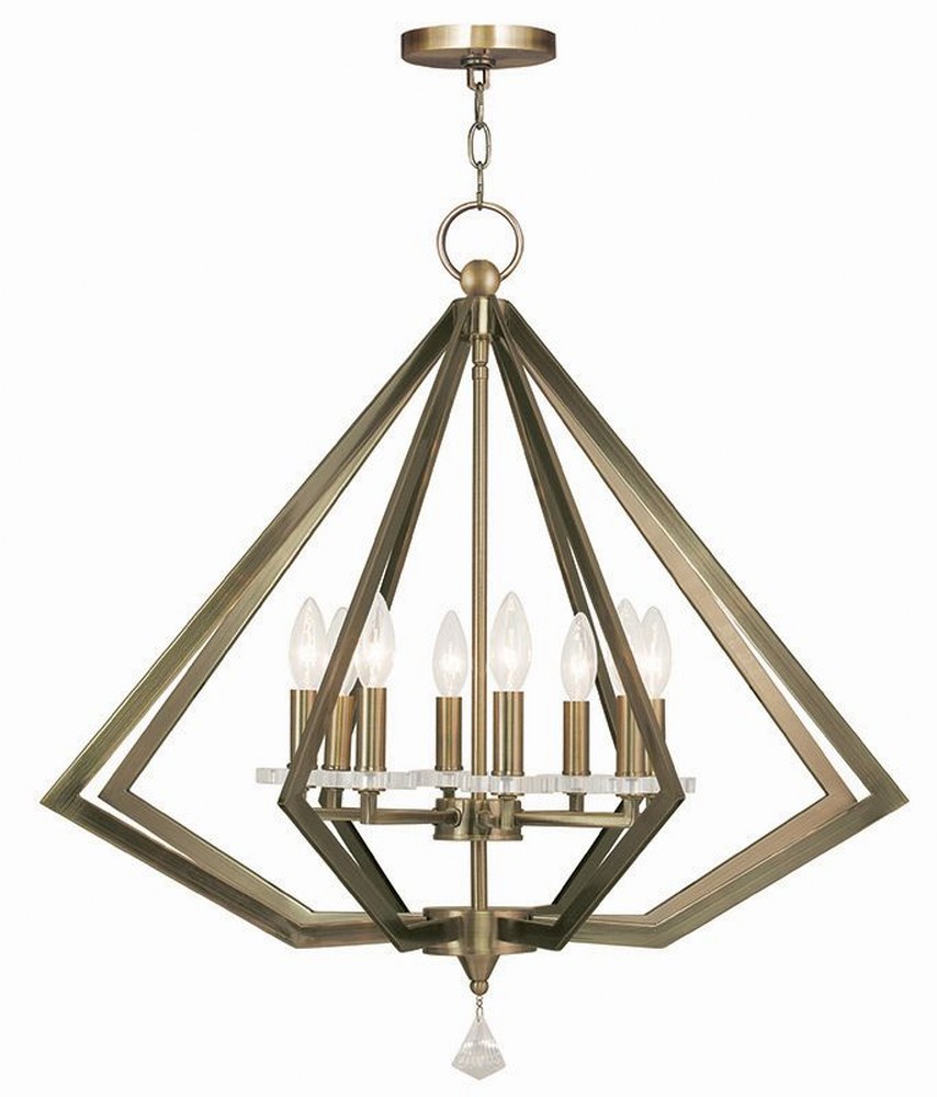 Livex Lighting-50668-01-Diamond - 8 Light Chandelier in Diamond Style - 28 Inches wide by 28 Inches high Antique Brass  Brushed Nickel Finish