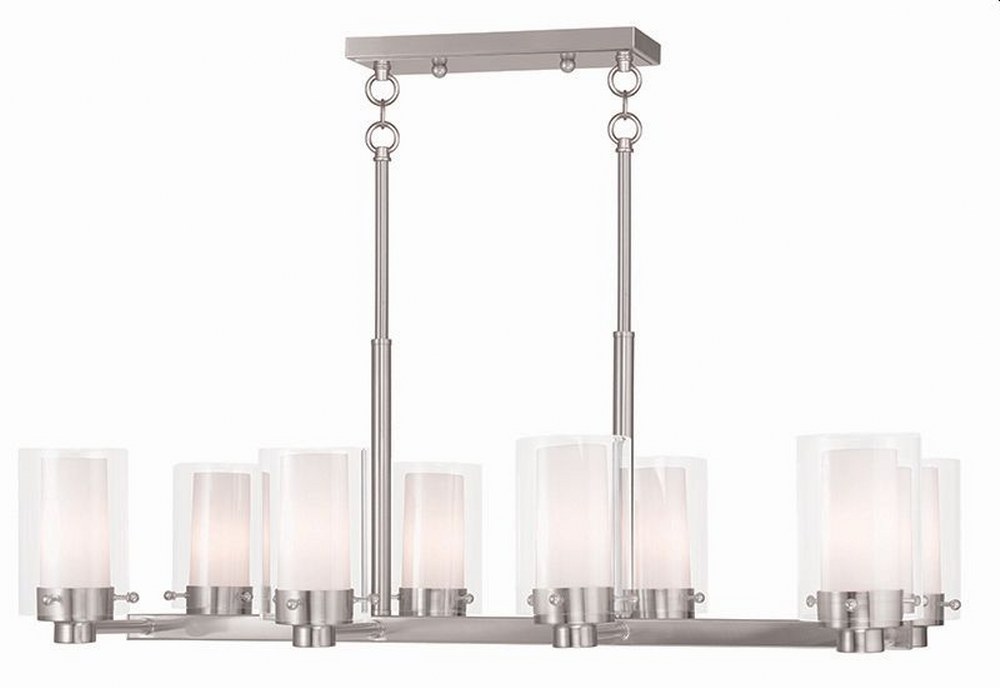 Livex Lighting-50678-91-Manhattan - 8 Light Chandelier in Manhattan Style - 17.75 Inches wide by 12.25 Inches high   Brushed Nickel Finish with Clear/Opal Glass