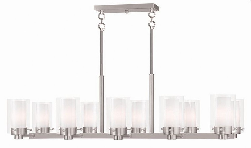 Livex Lighting-50679-91-Manhattan - 10 Light Chandelier in Manhattan Style - 17.75 Inches wide by 12.25 Inches high   Brushed Nickel Finish with Clear/Opal Glass