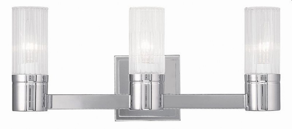 Livex Lighting-50683-05-Midtown - 3 Light Bath Vanity in Midtown Style - 17.5 Inches wide by 7.75 Inches high Polished Chrome  Brushed Nickel Finish with Clear Fluted Glass