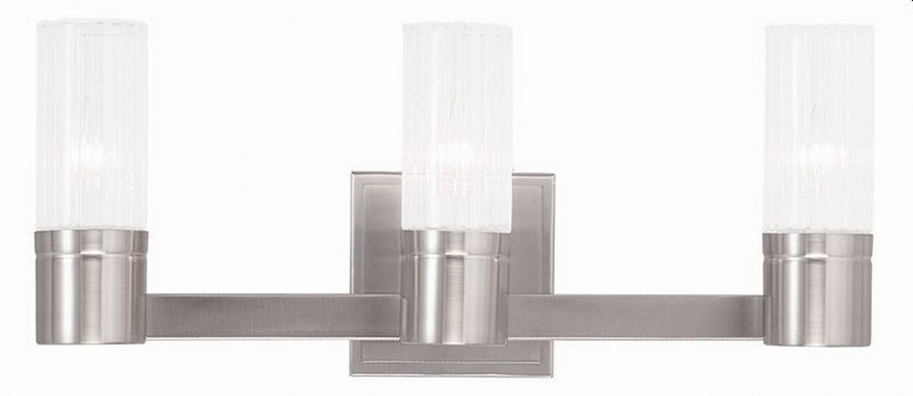 Livex Lighting-50683-91-Midtown - 3 Light Bath Vanity in Midtown Style - 17.5 Inches wide by 7.75 Inches high Brushed Nickel  Brushed Nickel Finish with Clear Fluted Glass