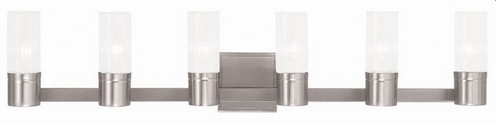 Livex Lighting-50685-91-Midtown - 6 Light Bath Vanity in Midtown Style - 35.5 Inches wide by 7.75 Inches high Brushed Nickel  Brushed Nickel Finish with Clear Fluted Glass