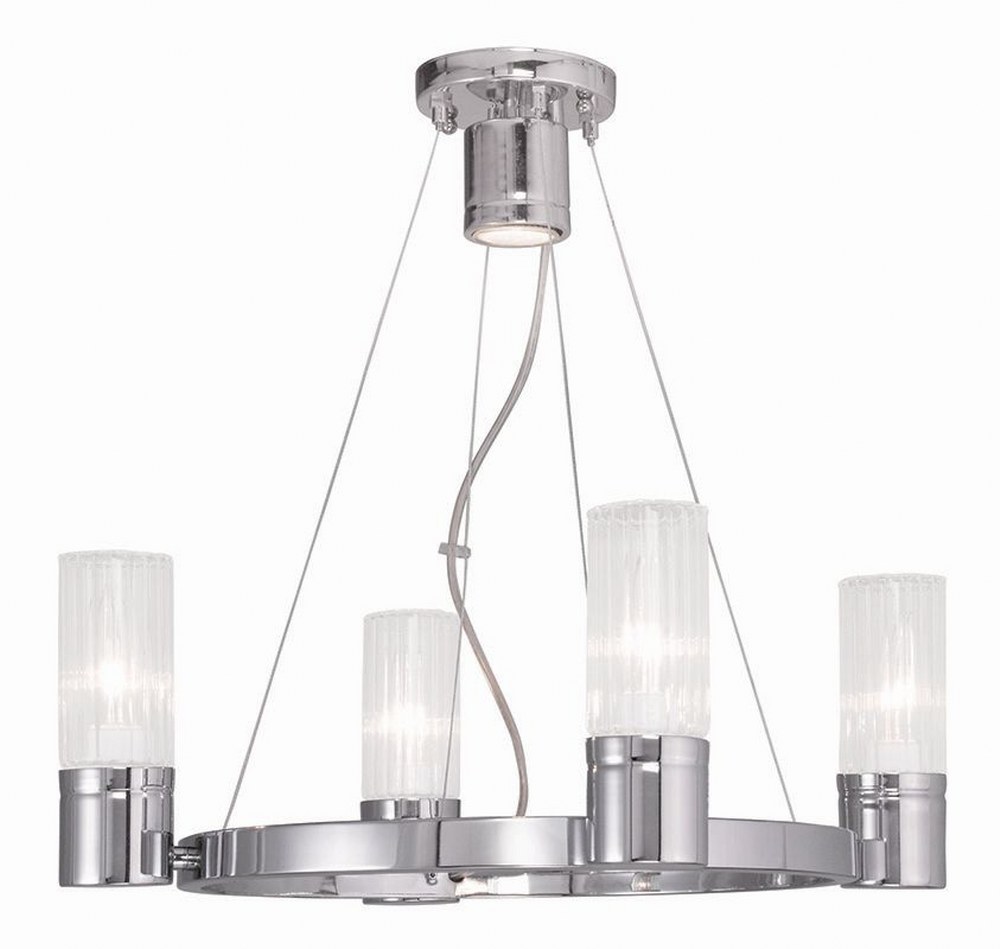 Livex Lighting-50694-05-Midtown - 4 Light Chandelier in Midtown Style - 20 Inches wide by 20 Inches high Polished Chrome  Brushed Nickel Finish with Clear Fluted Glass