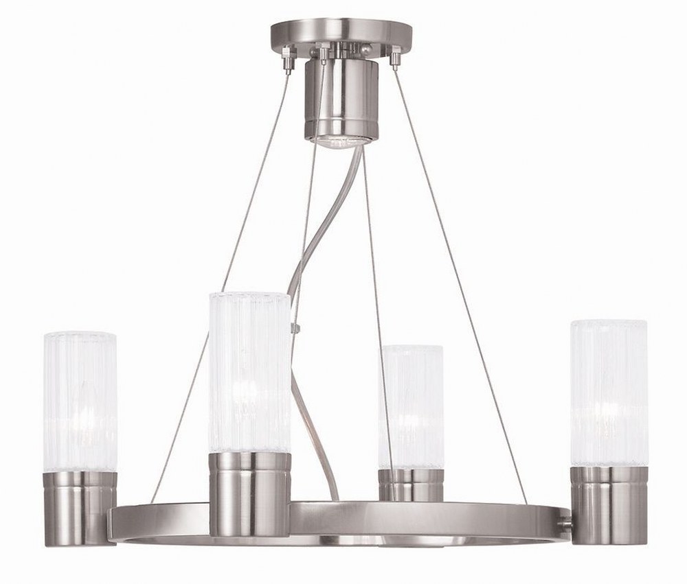 Livex Lighting-50694-91-Midtown - 4 Light Chandelier in Midtown Style - 20 Inches wide by 20 Inches high Brushed Nickel  Brushed Nickel Finish with Clear Fluted Glass